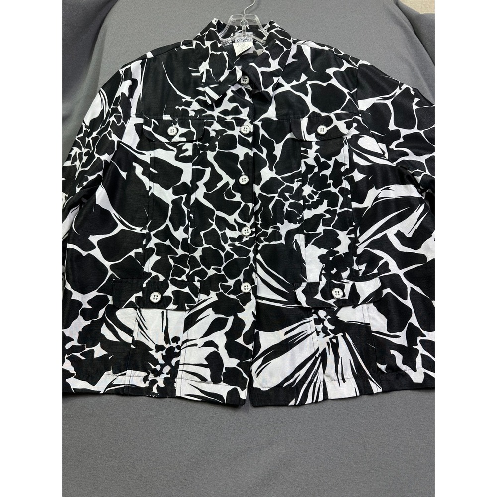 Southern Lady Black White Floral Button Up Jacket Size 18 Style 816K